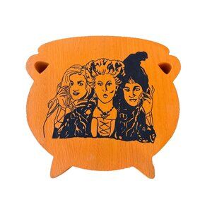 Disney Hocus Pocus Orange Halloween Witch Hand Painted Wood 7”h x 7.5”w Cauldron